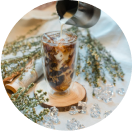 transparent cup of coffee with spices
